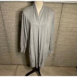 Joan Vass New York Womens Long Cardigan Sweater Open Front Gray Size L
